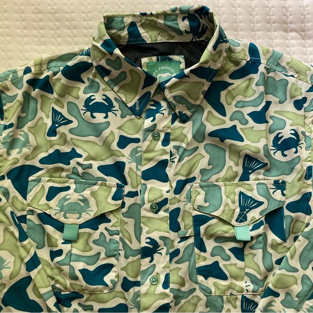 Amigo Provisions Long Sleeve Camo Button Up Shirt Mens Large Vented Fishing